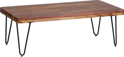 Produktbild von Couchtisch BAGLI Massiv-Holz Sheesham 115 cm breit Wohnzimmer-Tisch Design Metallbeine Landhaus-Stil Beistelltisch