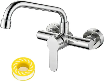 Produktbild von Küchenarmatur Wandmontage 360° drehbar, Edelstahl, für Spüle