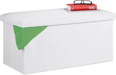 Produktbild von Aufbewahrungsbank - Stauraum - Kunstleder - Faltbar - Gepolstert - Flur - Schlafzimmer - 37,5 x 76,5 x 38,5 cm - Weiß