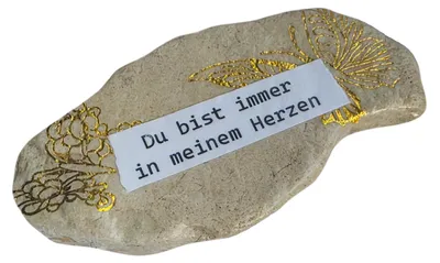 Trauerstein, Flusskiesel, 7 cm, wetterfest, frostsicher, mit Spruch