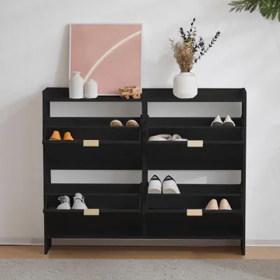 Immagine prodotto di Armadio per scarpe con 4 ante e ripiani aperti - design moderno in metallo