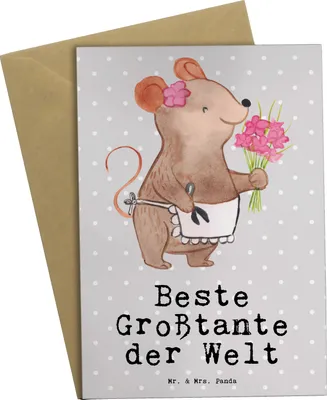 Produktbild von Mr. & Mrs. Panda Grußkarte Maus Beste Großtante der Welt - Grau Pastell - Geschenk, Nichte, osterkarten, Familie, Geschenkidee, weihnachtskarten, Klappkarte, Neffe