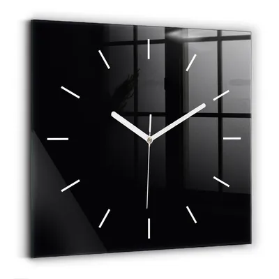 Obrázek produktu pro Wallfluent Hodiny - Skleněné Nástěnné Hodiny - Tichý Křemenný Pohyb - Nástěnná Dekorace Kuchyně Ložnice - Bílé Ručičky Hodin - 30x30 cm - Černá