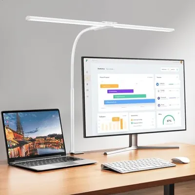 Produktbild von Schreibtischlampe LED Dimmbar, 1200 Lumen Doppelkopf -Klemm -Home Office, Augenschutz Schwänger Bürotischlampe, Überwachung schwarz 5 Farbtemperatur