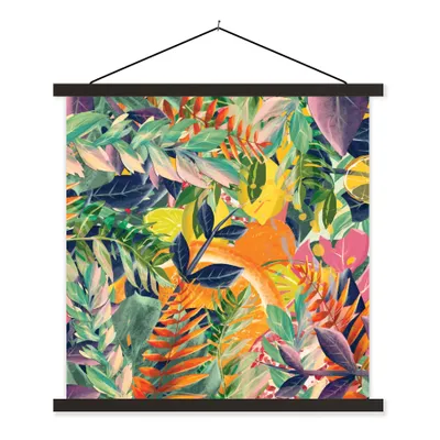 Produktbild von MuchoWow® Textilposter Blumen - Dschungel - Tropisch 120x120 cm mit schwarzem Rahmen - Aufhängungsset