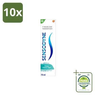 Imagen del producto de 10 tubos de pasta dental Sensodyne Deep Clean en gel, 75 ml cada uno. Pack grande, 10 unidades