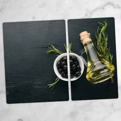 Produktbild von Glas-Herdabdeckplatten Glaskeramikkochfeld-Abdeckung Spritzschutz Glas 70x52 cm Oliven