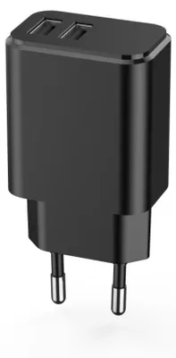 Immagine prodotto di Caricabatterie da muro Setty per cellulari, 2 porte USB da 3 A, nero, funzione di ricarica rapida da 15 W, potente