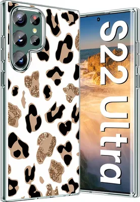 Immagine prodotto di Custodia per Samsung Galaxy S22 Ultra, bianca, con motivo leopardato, protettiva, resistente