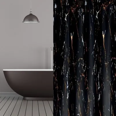 Produktbild von Textil Duschvorhang Black Stone Marmor Schwarz 120x180 cm inkl. Duschvorhangringe inkl. Beschwerung