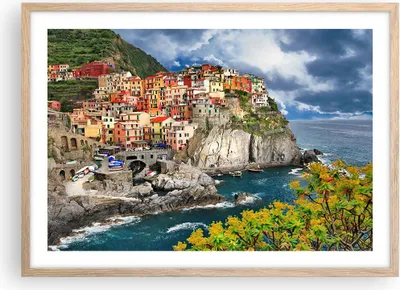 Produktbild von Gerahmtes Poster - Rahmen in heller Eiche - Italien küste felsen landschaft - 70x50 cm - Wand Bild - Wanddeko - Wandbilder - Wandposter - Bilderrahmen - Bilder - Kunstdruck - P2NAA70x50-2710