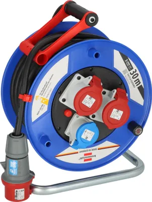 Produktbild von Brennenstuhl 1238020, 30 m, Draußen, IP44, Neopren, Kunststoff, Gummi, Schwarz, Blau, Rot, 3 AC-Ausgänge