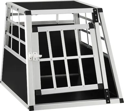 Produktbild von Juskys Alu Hunde-Transportbox M - 69×54×50 cm – Auto Hundebox robust & pflegeleicht, Gittertür verschließbar, Aluminium Transportbox für Hunde