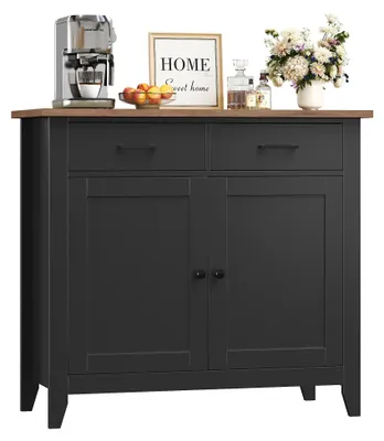 Image de Meuble de cuisine - Buffet avec plan de travail - 2 tiroirs, 2 portes - 40 x 91 x 82,3 cm - Bois - Noir