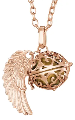 Produktbild von Morella Damen Halskette roségold Edelstahl 70 cm mit roségoldenem Anhänger Engelsflügel und Klangkugel gold Ø 16 mm in Schmuckbeutel