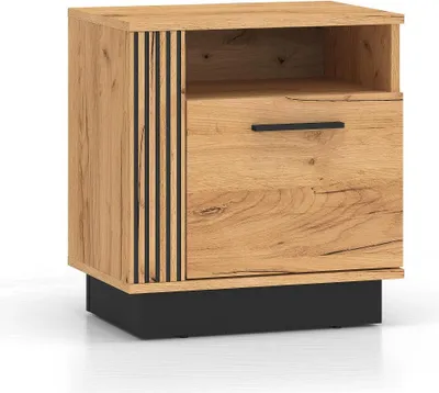 Produktbild von FURNLUX Nachttisch Urso Eiche Und Schwarz 50cm / Hauptfarbe: Beige / Abmessungen: 50 x 55 x 35 cm