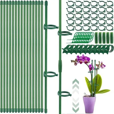 Produktbild von Famanu Pflanzenstützen mit Clips - Set zur Unterstützung von Orchideen und Kletterpflanzen - grün