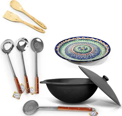 Produktbild von Kazan Uzbekisch Gusseisen 16 L Schaumlöffel Plov Kochtopf Kasan Lagan Namangan