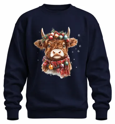 Produktbild von Highland Kuh Weihnachten Schal Schottisches Hochlandrind Sweatshirt Pullover, Navy, M