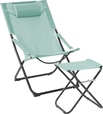 Produktbild von SVITA TOMRA Liegestuhl mit Hocker klappbar Campingstuhl Kopfkissen Blau