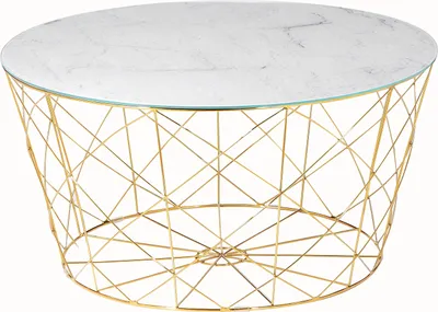 Produktbild von SalesFever Couchtisch mit Metallkorb Ø 80 cm | Glasplatte foliert in Marmor-Optik | Gestell Metall | B 80 x T 80 x H 45 cm | weiß-gold