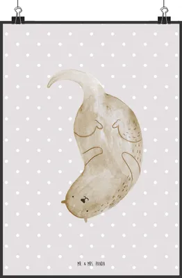 Produktbild von Mr. & Mrs. Panda Bild Otter Kopfüber DIN A1 - Grau Pastell - Geschenk, Niedlich, Wandschmuck, Seeotter See, wanddeko, Plakat, Süß, drucke, Wandbild