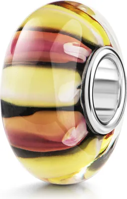 Produktbild von MATERIA by Matthias Wagner Streifen Glasperle gelb rosa - Glas Bead gestreift Anhänger für Armband / Kette 485