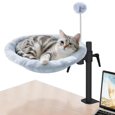 Katzenbett für Schreibtisch, 360° drehbar, höhenverstellbar, grau