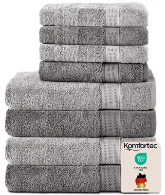 Produktbild von Komfortec Handtuch Set 8 Teilig aus 100% Baumwolle, Silber/Anthrazit