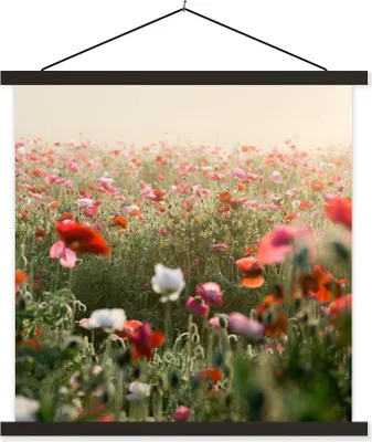 Produktbild von MuchoWow® Textilposter Mohn - Farben - Pastell 120x120 cm mit schwarzem Rahmen - Aufhängungsset