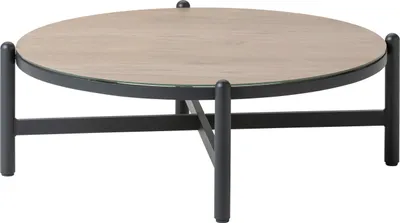 Produktbild von Dehner Lounge-Tisch St-Etienne, Beistelltisch, Ø 98 cm, Höhe 36 cm, Aluminium / Glas, dunkelgrau / beige