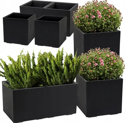 Zdjęcie produktu dla Lamela zestaw 3 doniczek | KARO | beton czarny | 2x40cm, 80cm