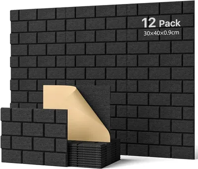 Obrázek produktu pro Akustické panely, 12 kusů, rozměry 30x40x1 cm, barva černá, samolepicí, vhodné pro dekoraci stěn