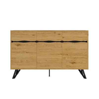 Produktbild von Sideboard in Holzoptik mit Metallbeinen und Viel Stauraum Aufbewahrungsschrank für Wohnzimmer Esszimmer 140 L x 40 B x 75,5 H Holzfarbe
