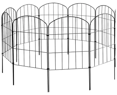 Produktbild von Zaun Gartenzaun Steckzaun Hundezaun Teichzaun für Garten Teich 10 Zaunelemente 43 cm hoch Metall Gitterzaun Auswahl Oberbogen V2Aox, Farbe:Schwarz