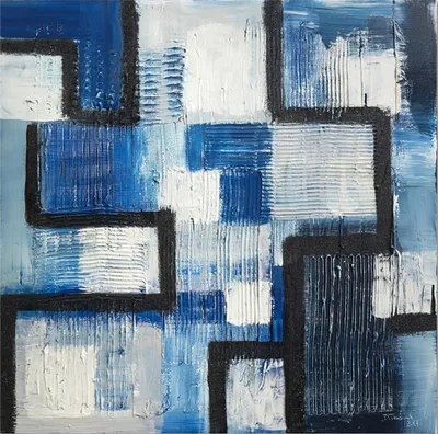 Produktbild von Kunstdruck auf Leinwand - Blaue Geometrie - Wanddeko, Canvas cm. 60x60