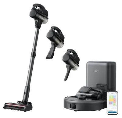 Image de Aspirateur 3-en-1 : robot aspirateur, aspirateur balai, aspirateur à main. Réservoir à poussière autonettoyant