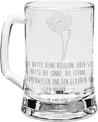Produktbild von Mr. & Mrs. Panda Humpen Blume Mohnblume - Transparent - Geschenk, Glas Bierkrug, Garten, Seidel, Krug, Glaube, Respekt, Mit Gravur, Mohn, Selbstliebe, Religion