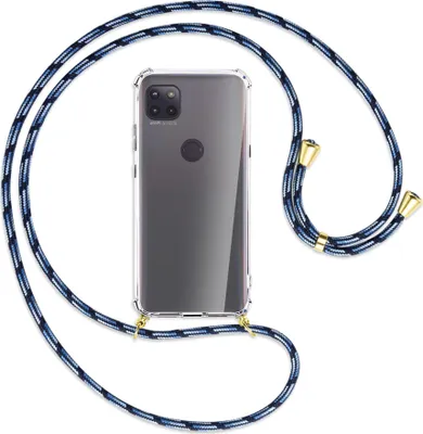 Produktbild von Handykette Backcover-Schutzhülle mit Band (Metall goldfarben) für Motorola Moto G 5G - Blautöne