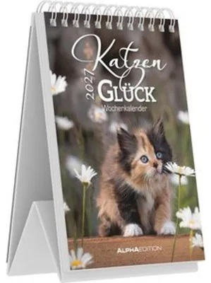 Produktbild von Katzenglück Wochenkalender 2027 Tischaufstellkalender 10,5 x 14,8 cm mit 53 Katzenmotiven