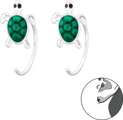 Produktbild von Ohrringe Ohrstecker 925 Sterling Silber Durchzieher Schildkröte in grün