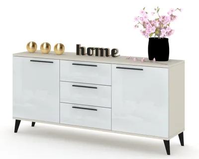 Produktbild von Kommode mit Schubladen Fernsehschrank HANA 3S Kaschmir/Weiß Hochglanz 150cm