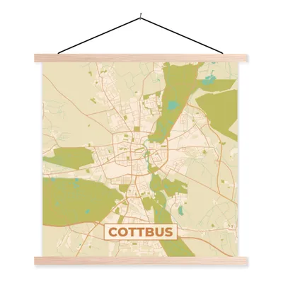 Produktbild von MuchoWow® Textilposter Cottbus - Karte - Vintage - Stadtplan 40x40 cm mit holzfarbenen Rahmen - Posterleiste