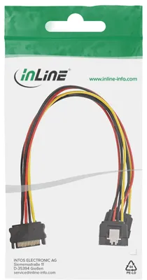 Produktbild von InLine SATA Strom-Y-Kabel, SATA Buchse an 2x SATA ST mit Lasche, 0,30m, 2 x SATA 15-Pin, SATA 15-Pin, 0,3 m, Stecker, Buchse, Gerade