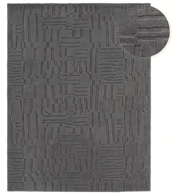 Image de Tapis de salon à poils longs, style scandinave et bohème, motifs géométriques et abstraits, couleur unie, lavable, anthracite, dimensions 80 x 150 cm