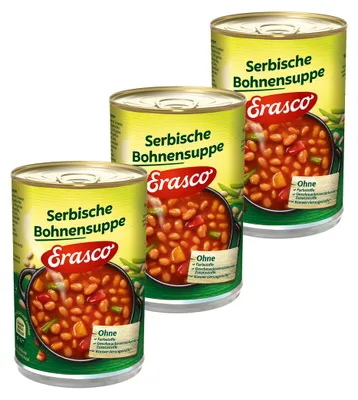 Zdjęcie produktu dla Erasco Serbska zupa fasolowa z zieloną fasolką i papryką 390ml 3-pak