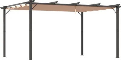 Image de Pergola en aluminium de 3 x 4 m, structure autoportante, auvent de terrasse avec toit coulissant, pavillon de jardin, protection UV, gris-marron