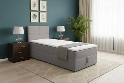 Produktbild von VENASI BETTY MINI Boxspringbett 80x200 Einzelbett mit Bettkasten H2/H3 Matratze GRAU