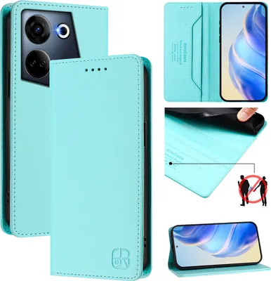 Immagine prodotto di Custodia in pelle per Tecno Camon 20 / Camon 20 Pro 4G, flip case con slot per carte, portafoglio e supporto Turchese
