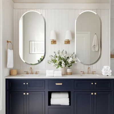 Image de Miroir - Miroir de courtoisie - Miroir mural - Miroir de maquillage - Miroir sur pied - Forme ovale - 100x50 cm - Sans cadre